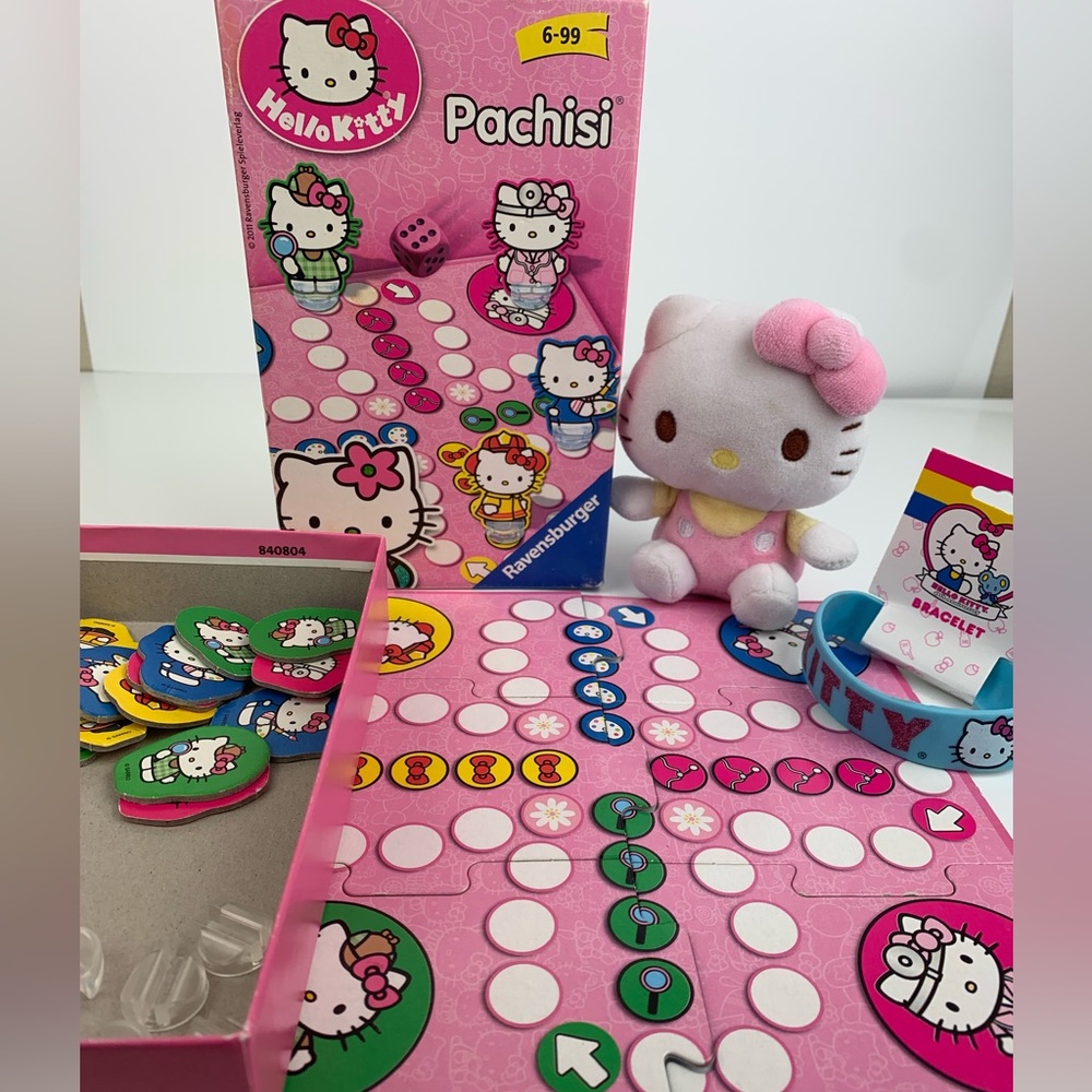 Hello Kitty Bundle includes Pachici board game, tiny plushie, bracelet & box